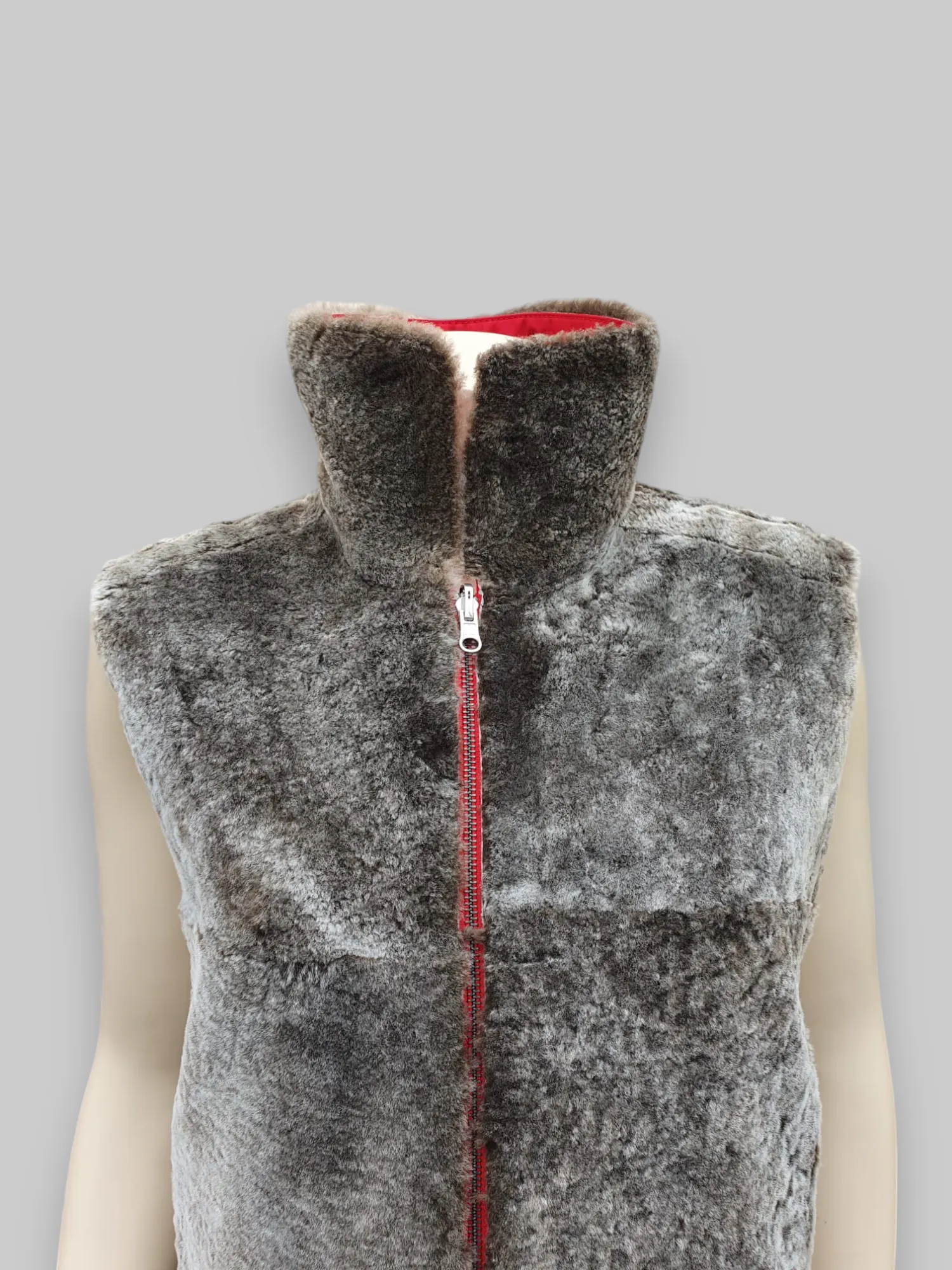 Beige Shearling Vest w/ Red Microfiber Lining -Size 42