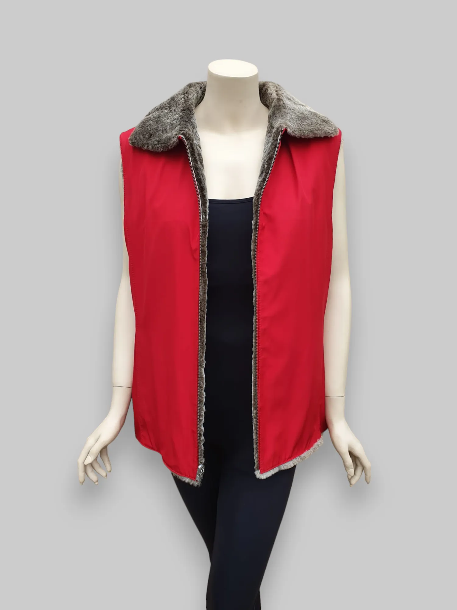 Beige Shearling Vest w/ Red Microfiber Lining -Size 42