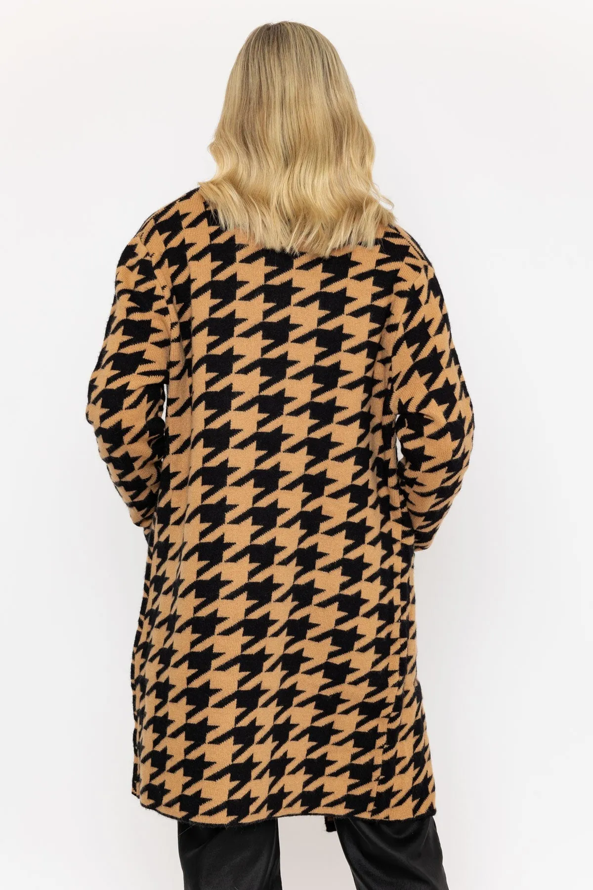 Black & Camel Houndstooth Cardigan