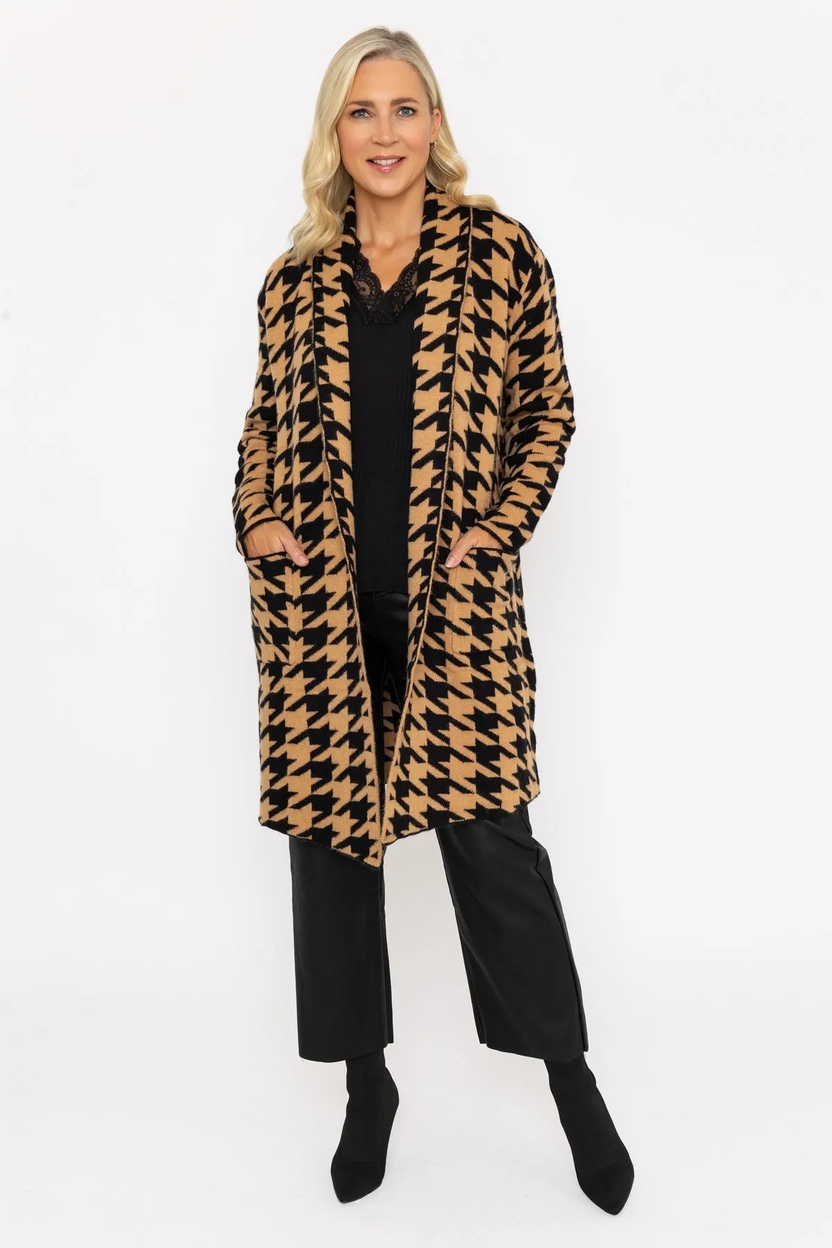 Black & Camel Houndstooth Cardigan