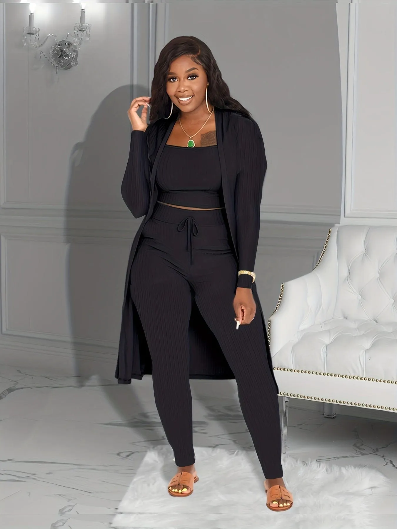 Black Belted Jumpsuit with Long Sleeves