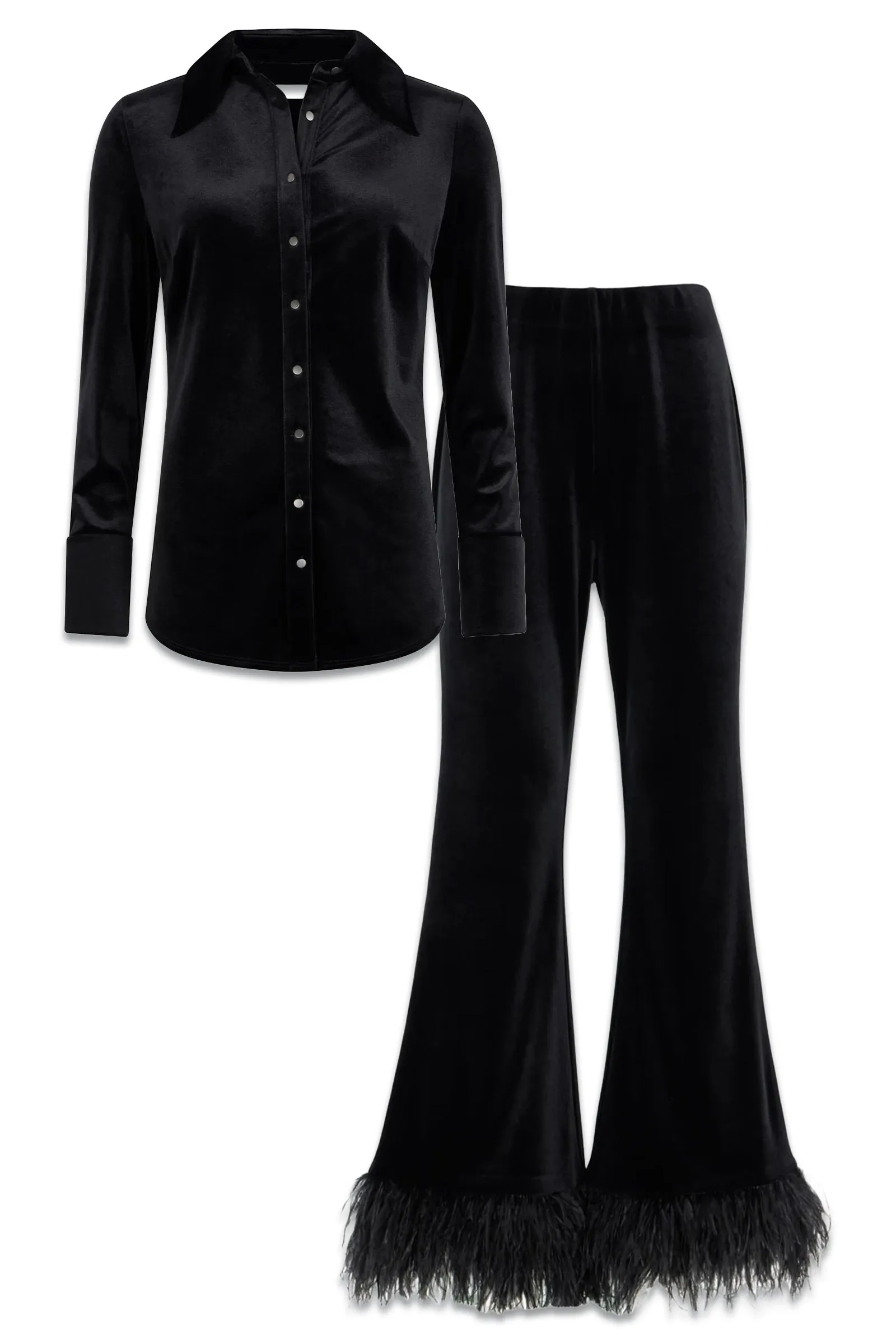 Black Velvet Shirt & Black Velvet Feather Trousers