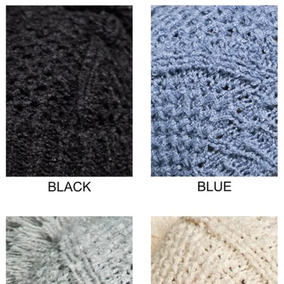 Blue Soft Knit Pompom Winter Beanie Hat Women's Casual Gift