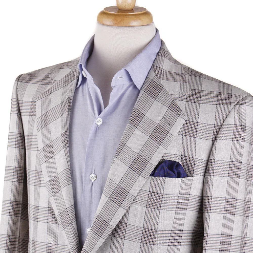 Brioni Pale Gray Check Wool-Silk-Linen Sport Coat