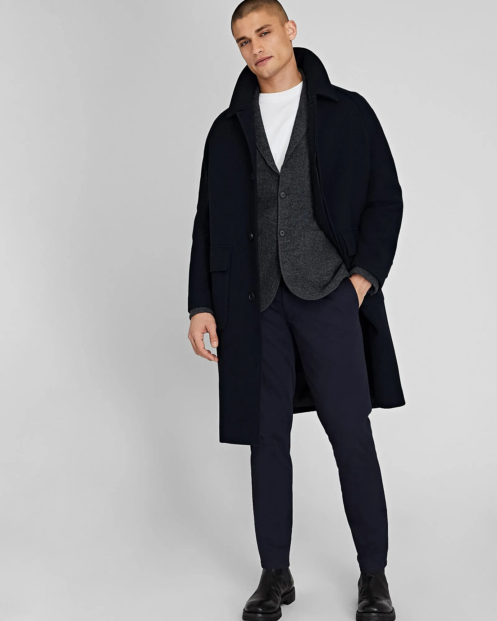 Capsule Solid Wool Blend Balmacaan Coat