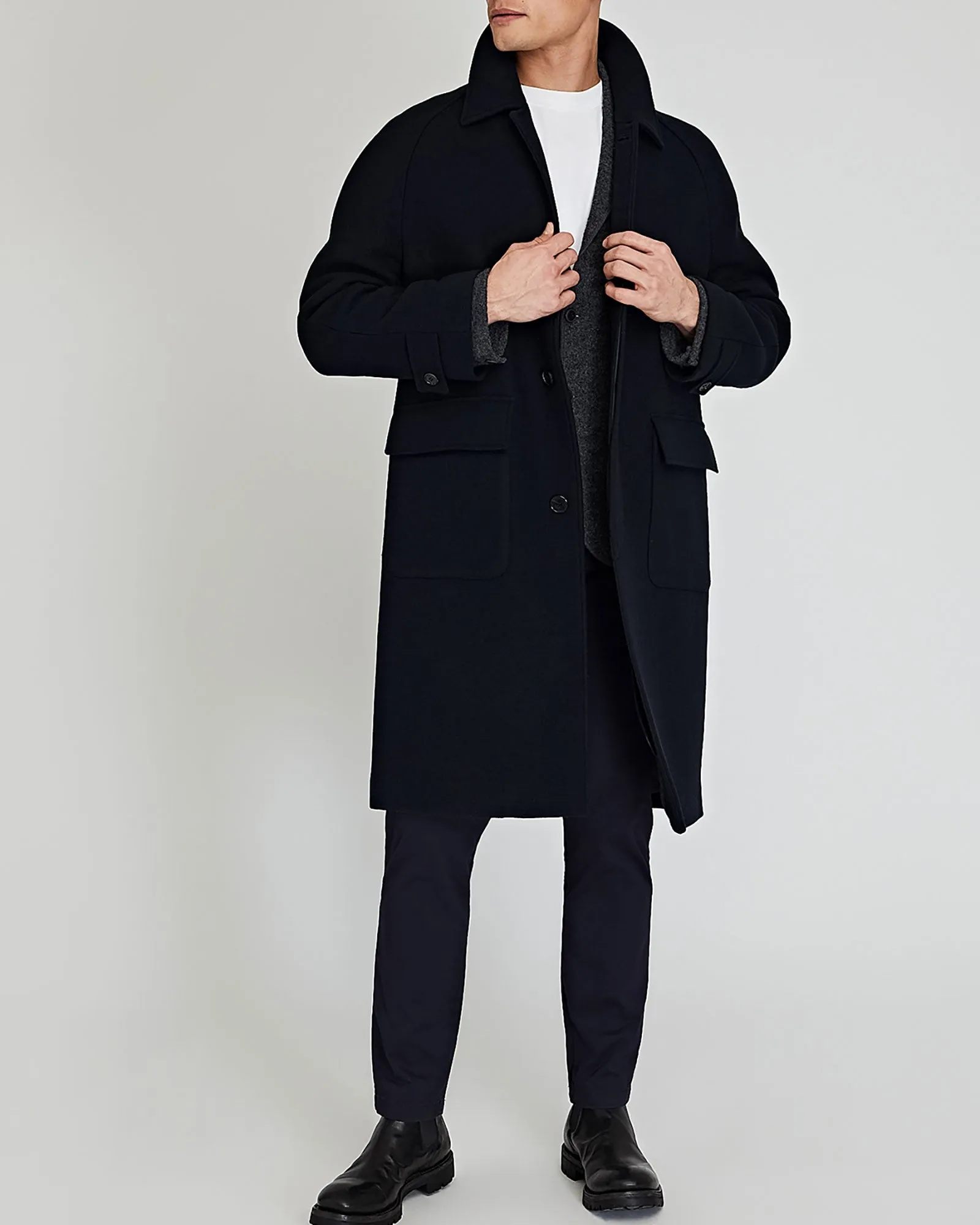 Capsule Solid Wool Blend Balmacaan Coat