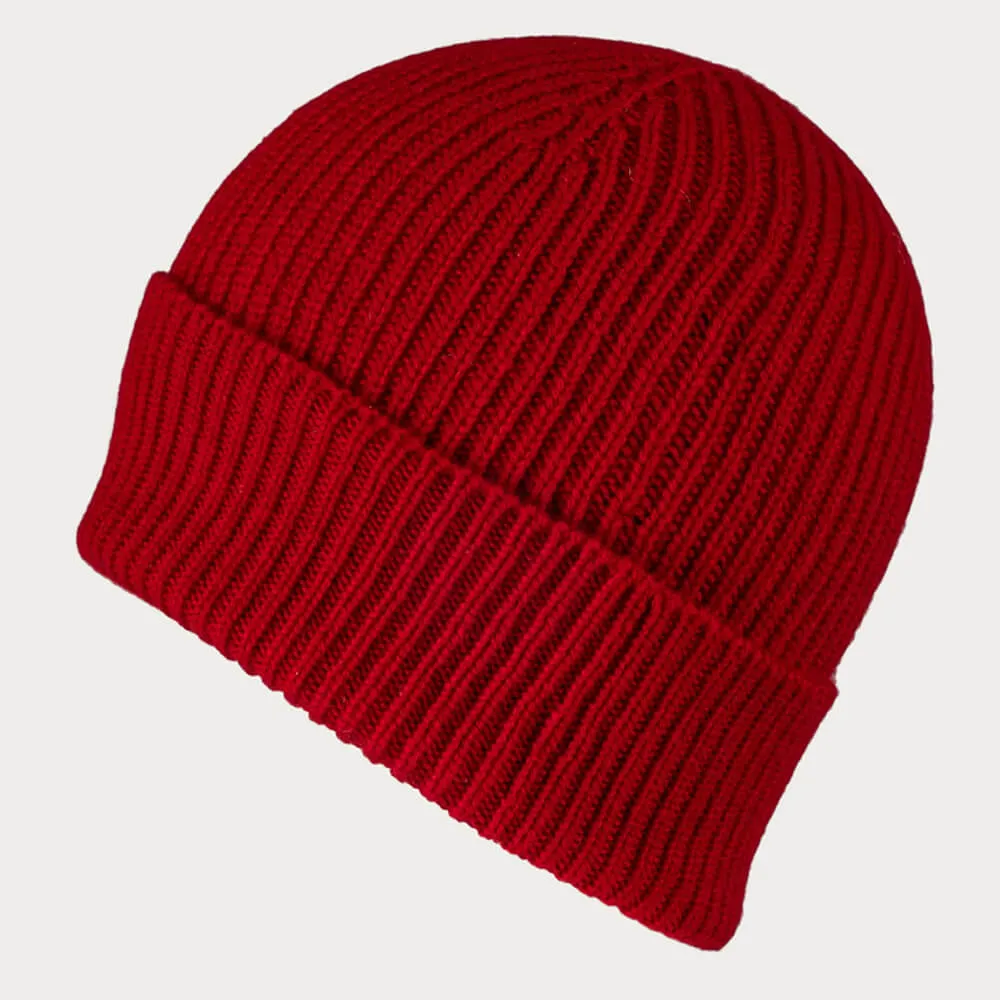 Cardinal Red Rib Knit Cashmere Beanie