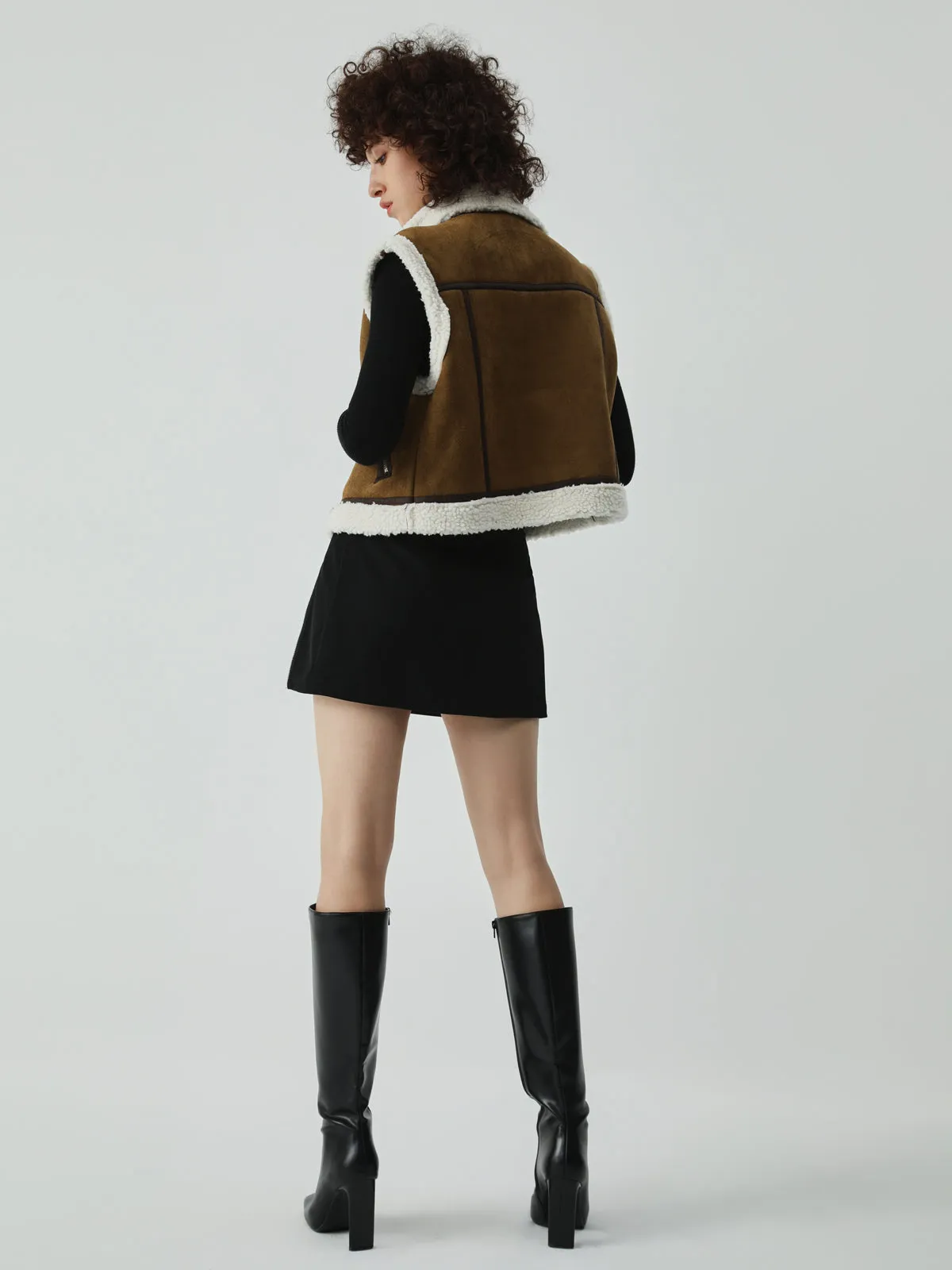 CHICMY- Sherpa Lined Shearling Leather Flight Vest