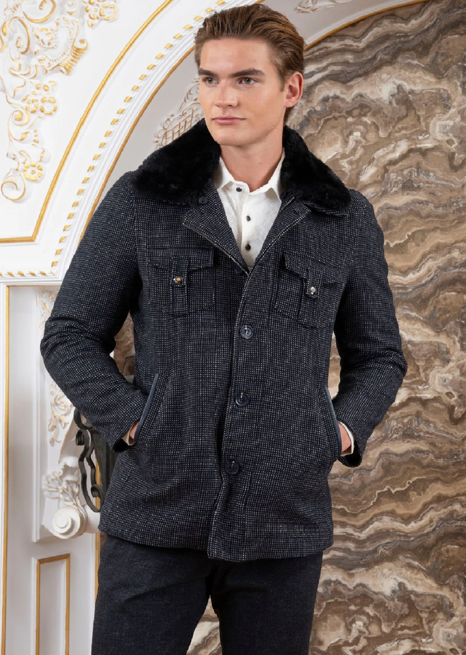 Dark Navy Double Flap Pocket Coat