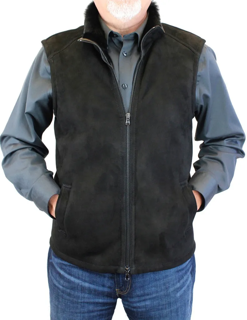 DI BELLO - MEN'S BLACK MERINO SHEARLING VEST