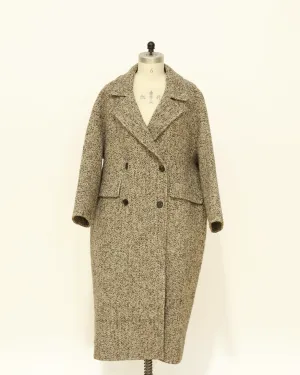 Double-Breasted Longline Wool Coat - Oat Marle