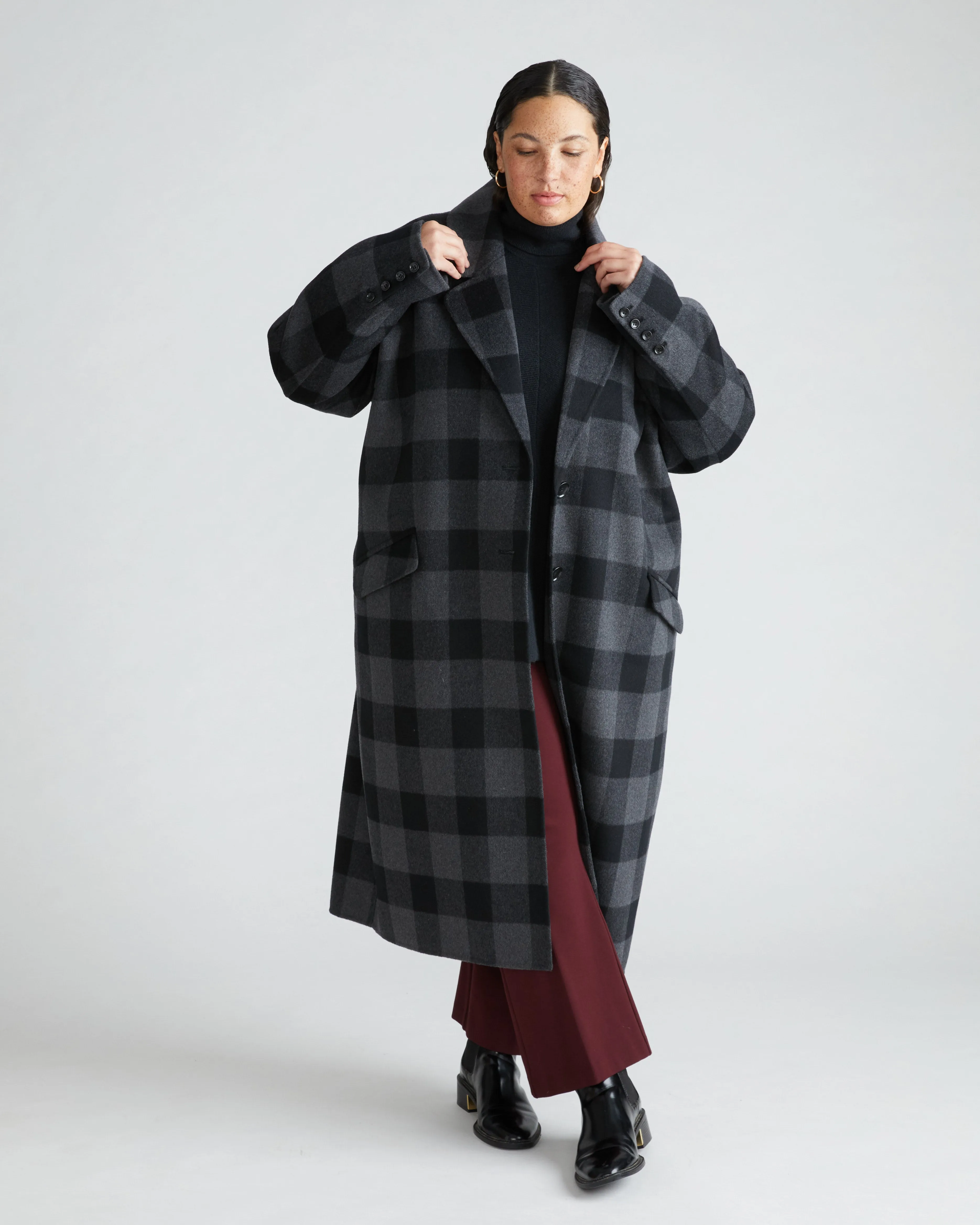 Double Face Luxe Coat - Greyscale Plaid