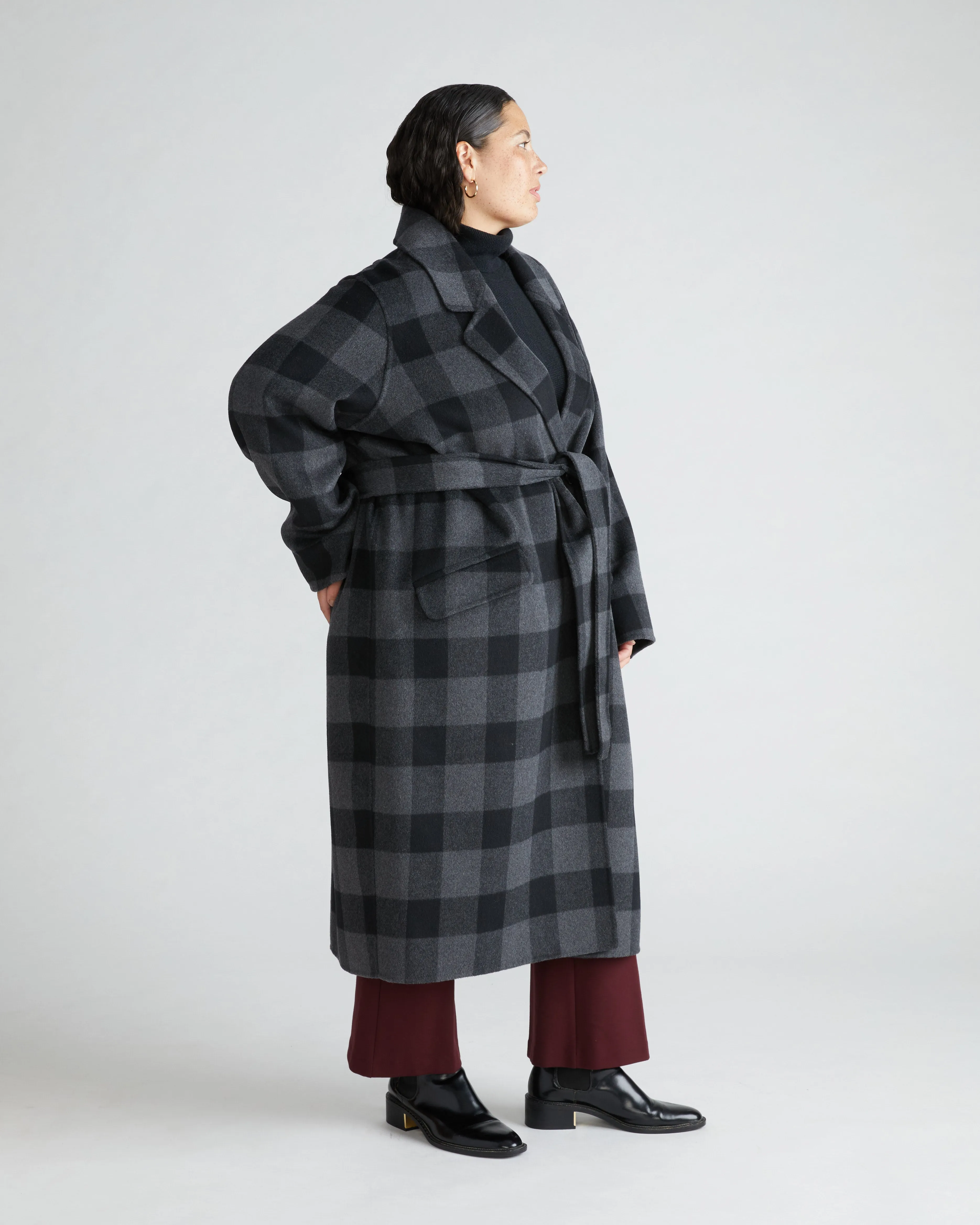 Double Face Luxe Coat - Greyscale Plaid