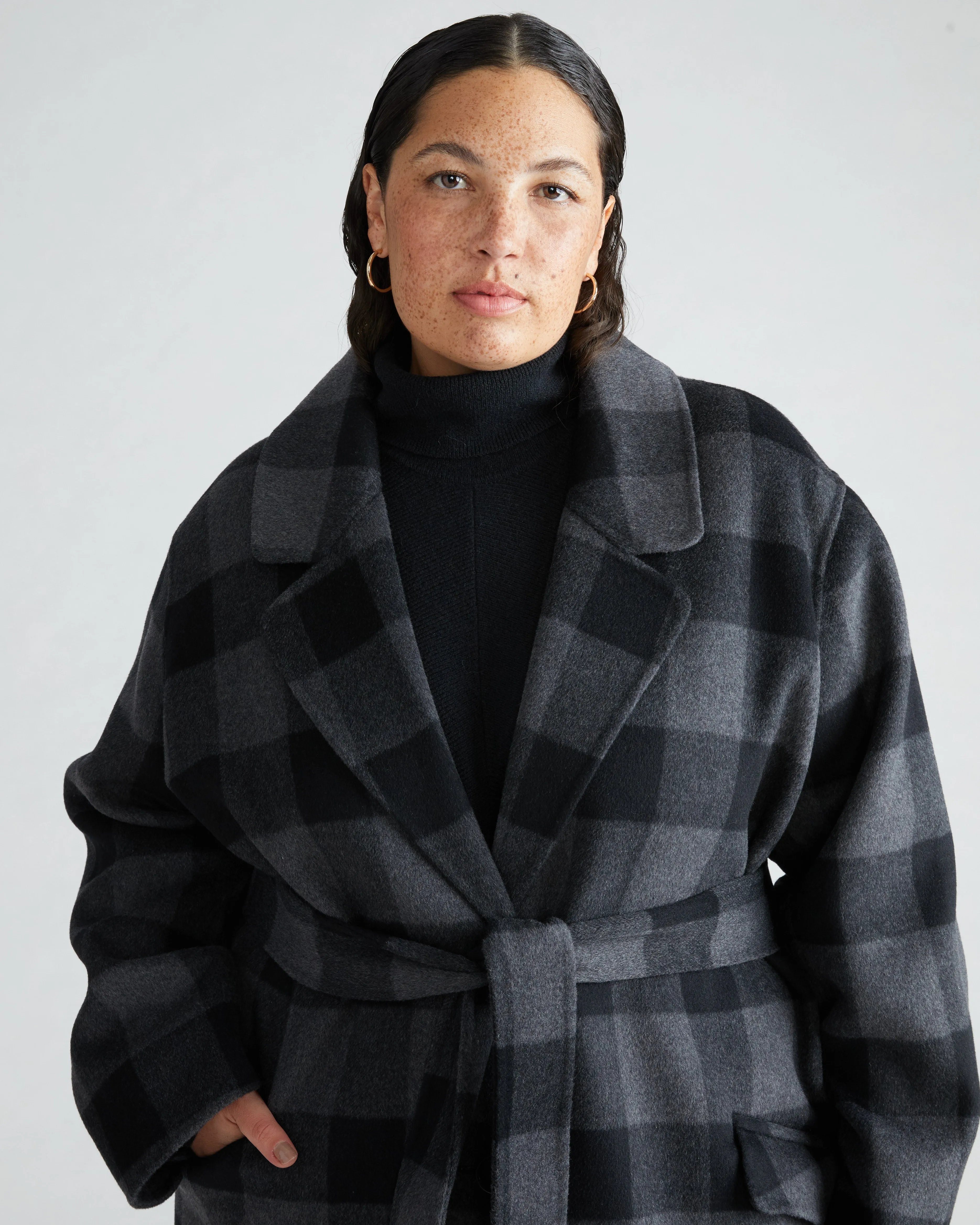 Double Face Luxe Coat - Greyscale Plaid