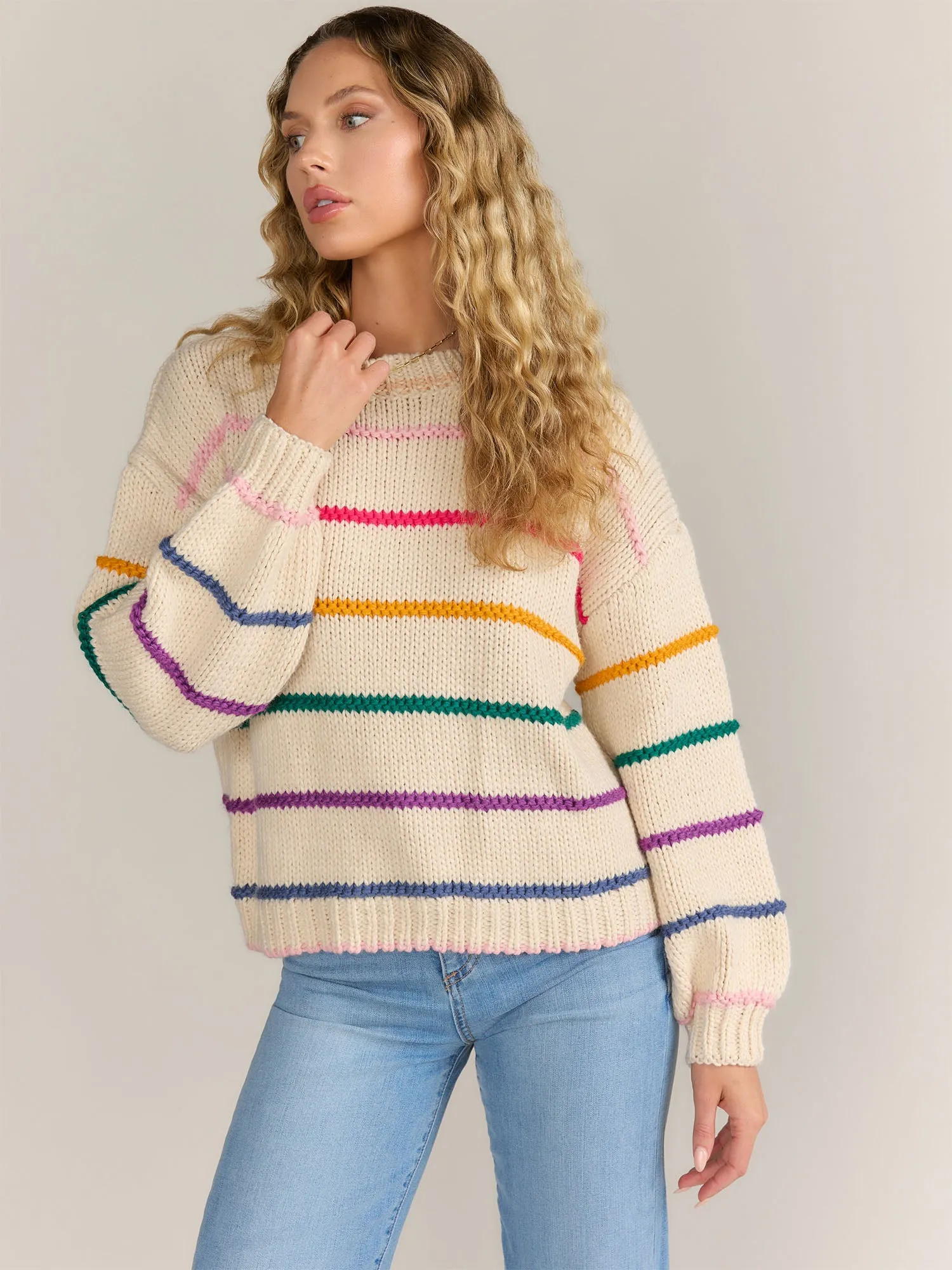 Dreamers Long Sleeve Multi Stripe Chunky Sweater - Brands We Love