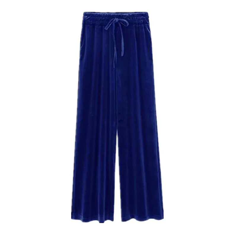 Elastic waist velvet wide leg trousers