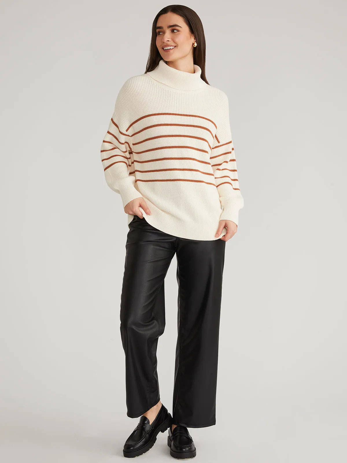 Elise: 100% Cotton Oversize Stripe Turtleneck Pullover