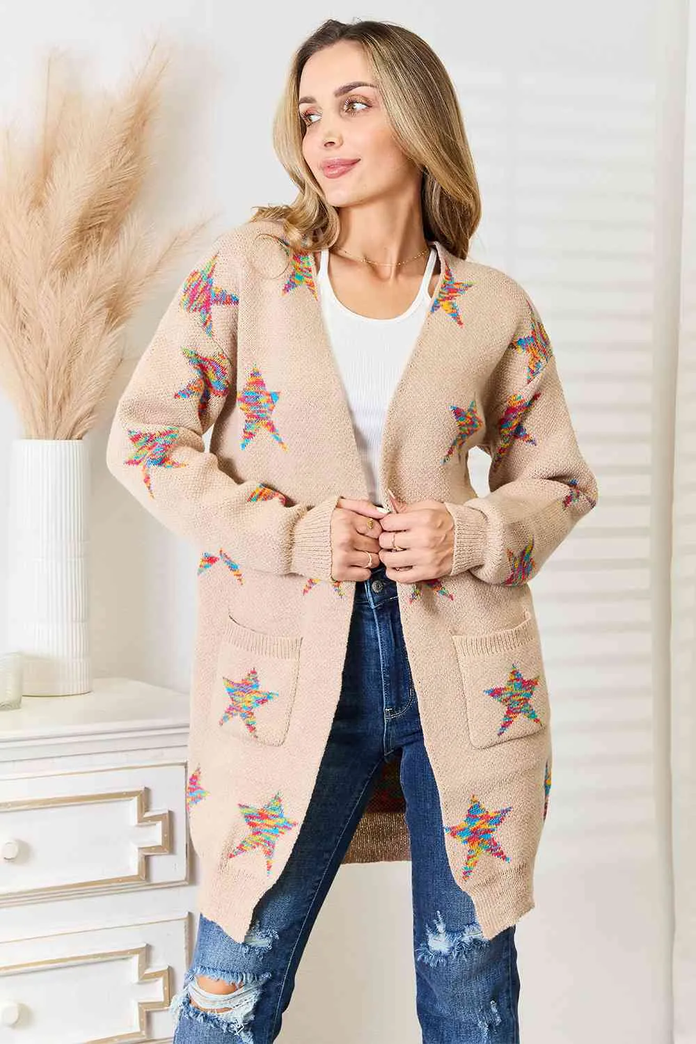 Evelyn Star Pattern Longline Cardigan