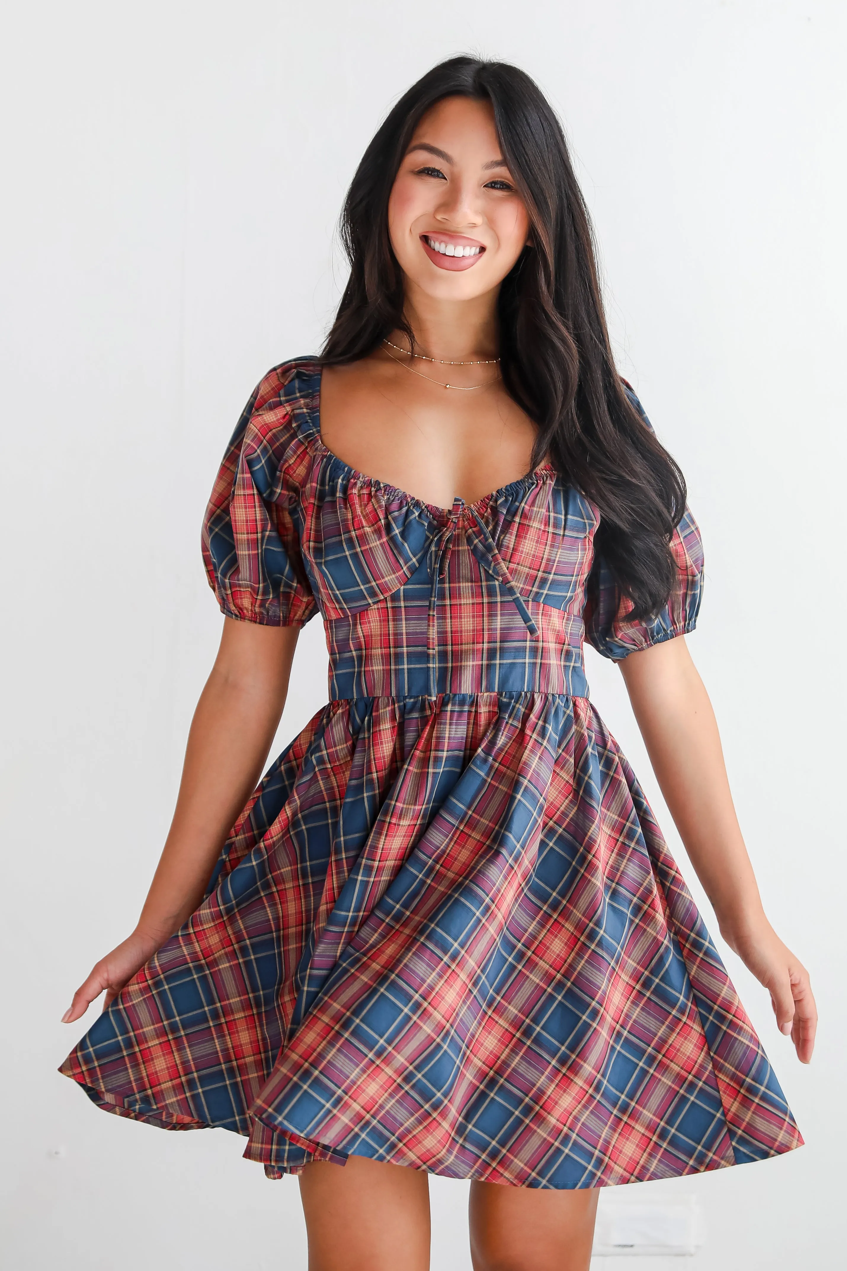 FINAL SALE - Autumn Approach Navy Plaid Mini Dress