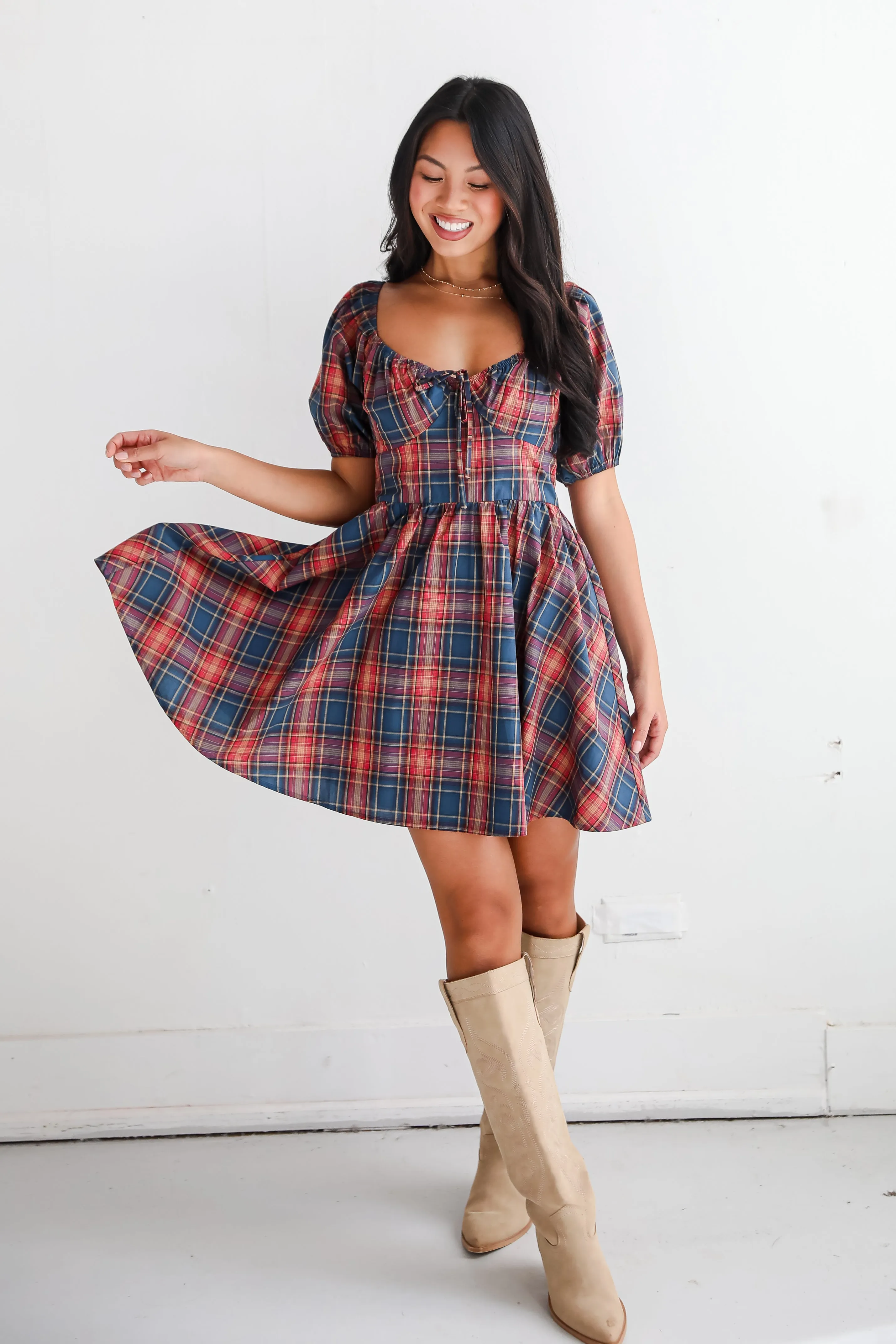 FINAL SALE - Autumn Approach Navy Plaid Mini Dress