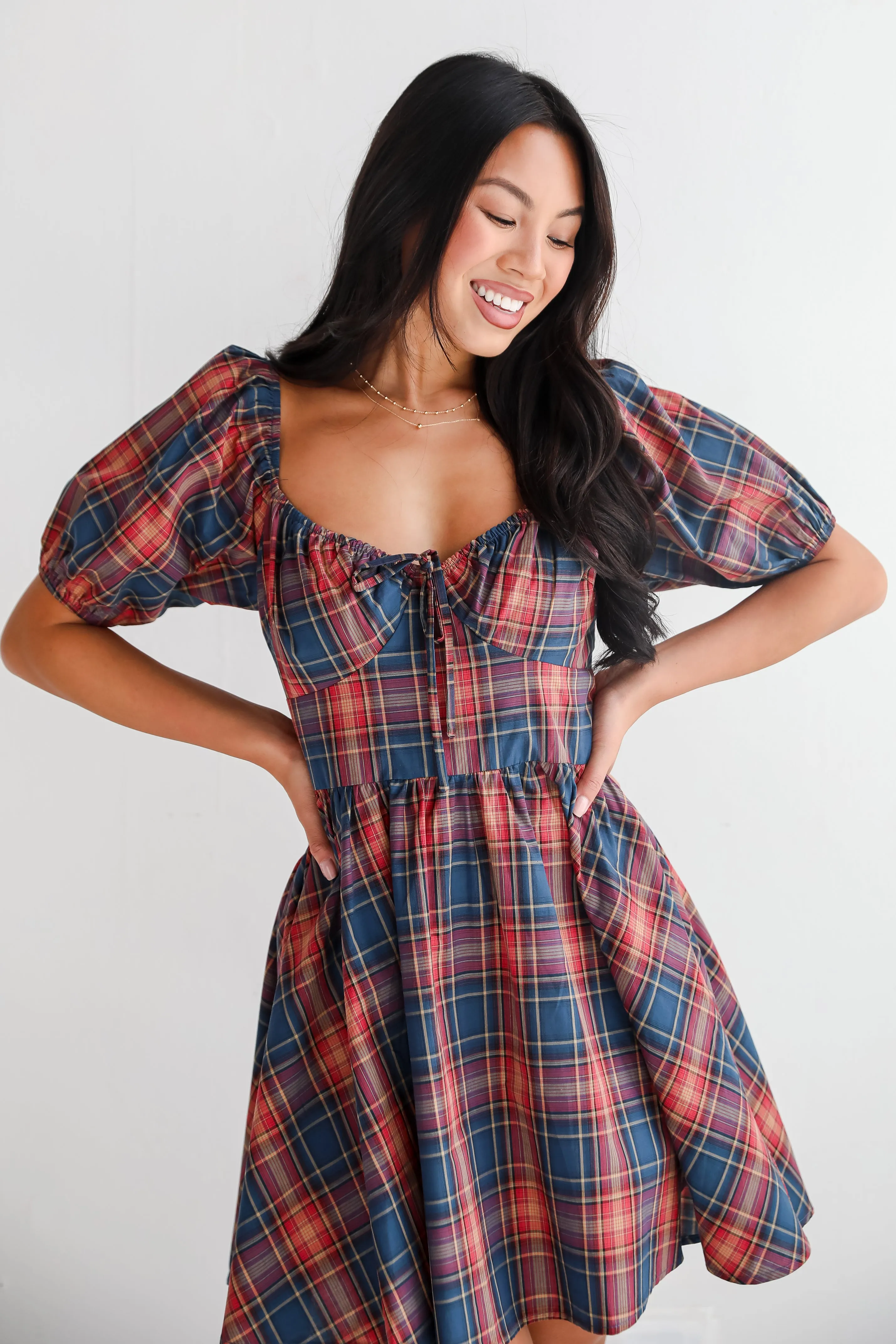 FINAL SALE - Autumn Approach Navy Plaid Mini Dress