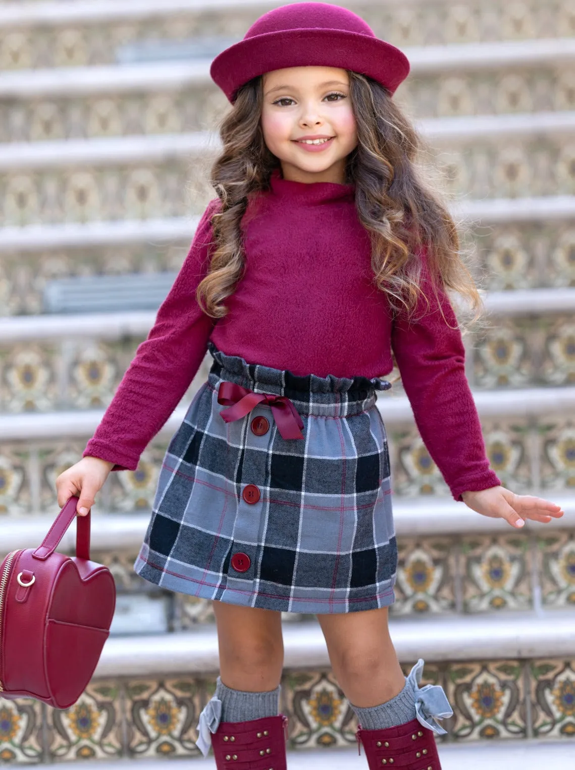 First Outing Wooly Turtleneck And Skirt Set