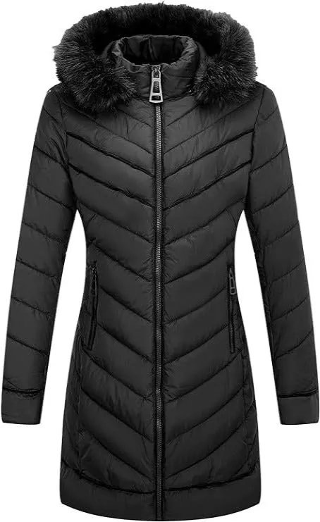 Giolshon Puffer Jacket Women, Fur Collar Warmth Outerwear coat