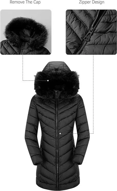 Giolshon Puffer Jacket Women, Fur Collar Warmth Outerwear coat