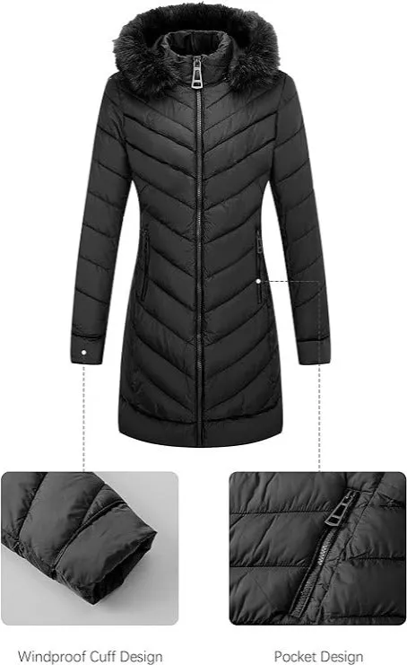 Giolshon Puffer Jacket Women, Fur Collar Warmth Outerwear coat