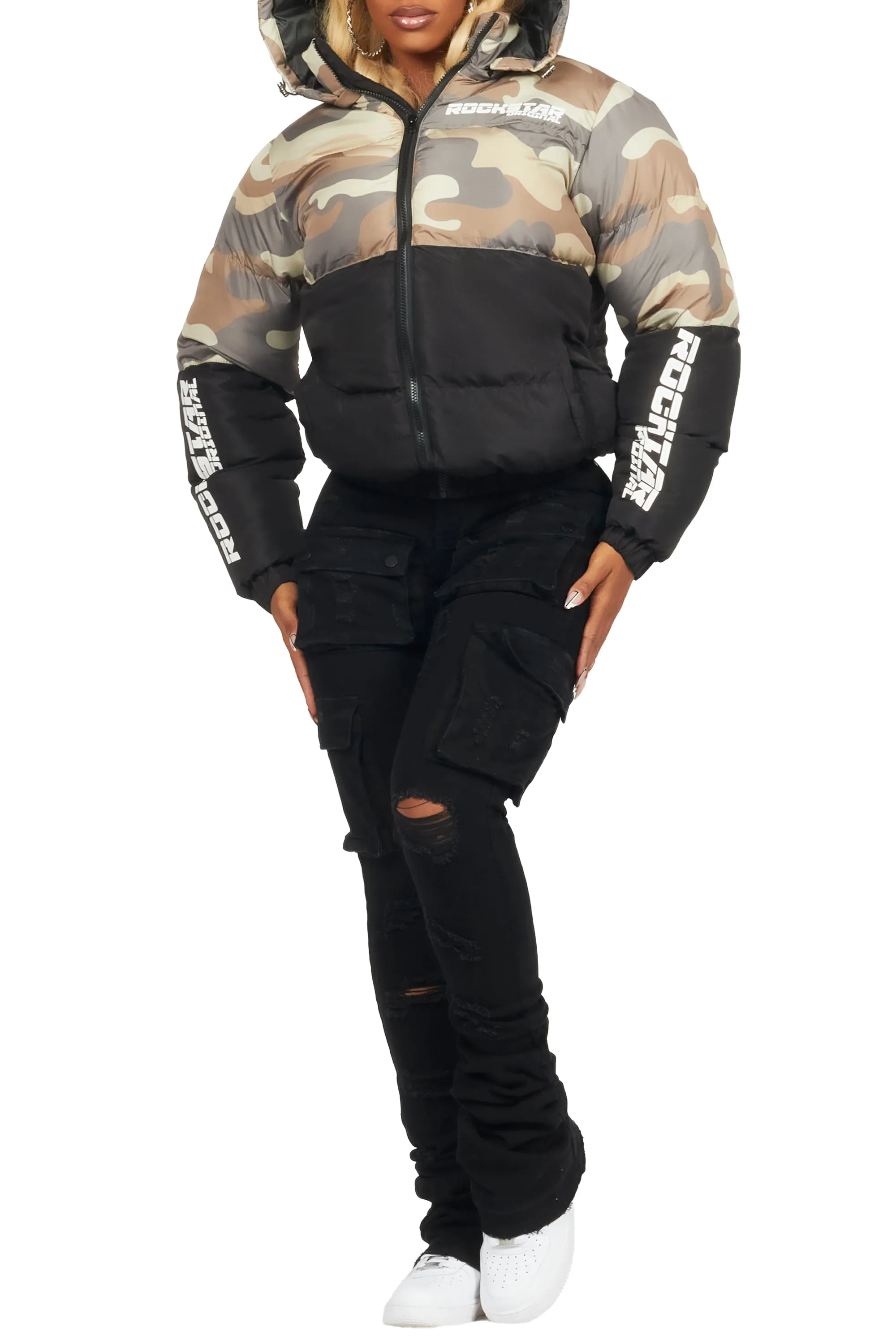 Jennay 2.0 Black/Camo Puffer Jacket