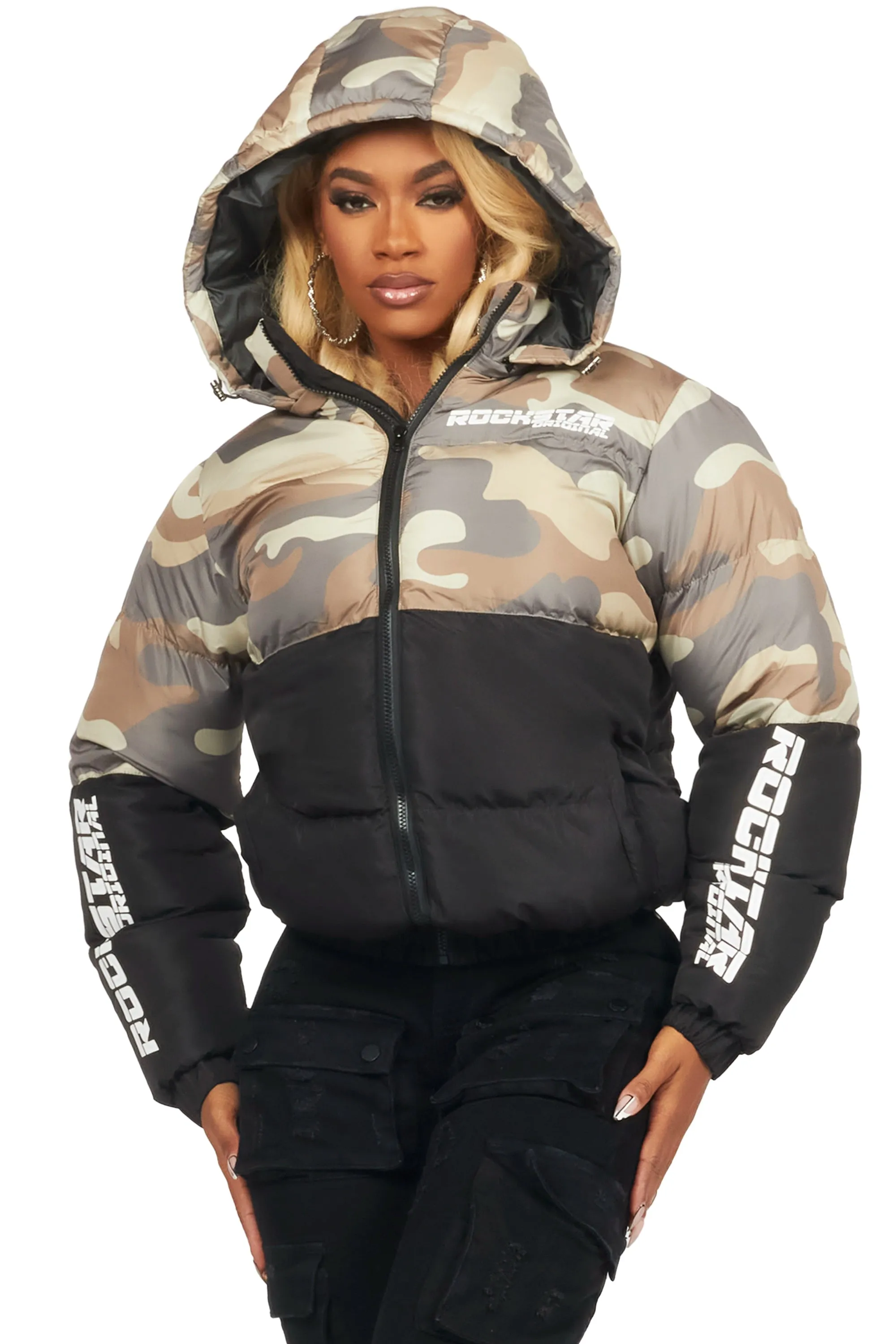 Jennay 2.0 Black/Camo Puffer Jacket