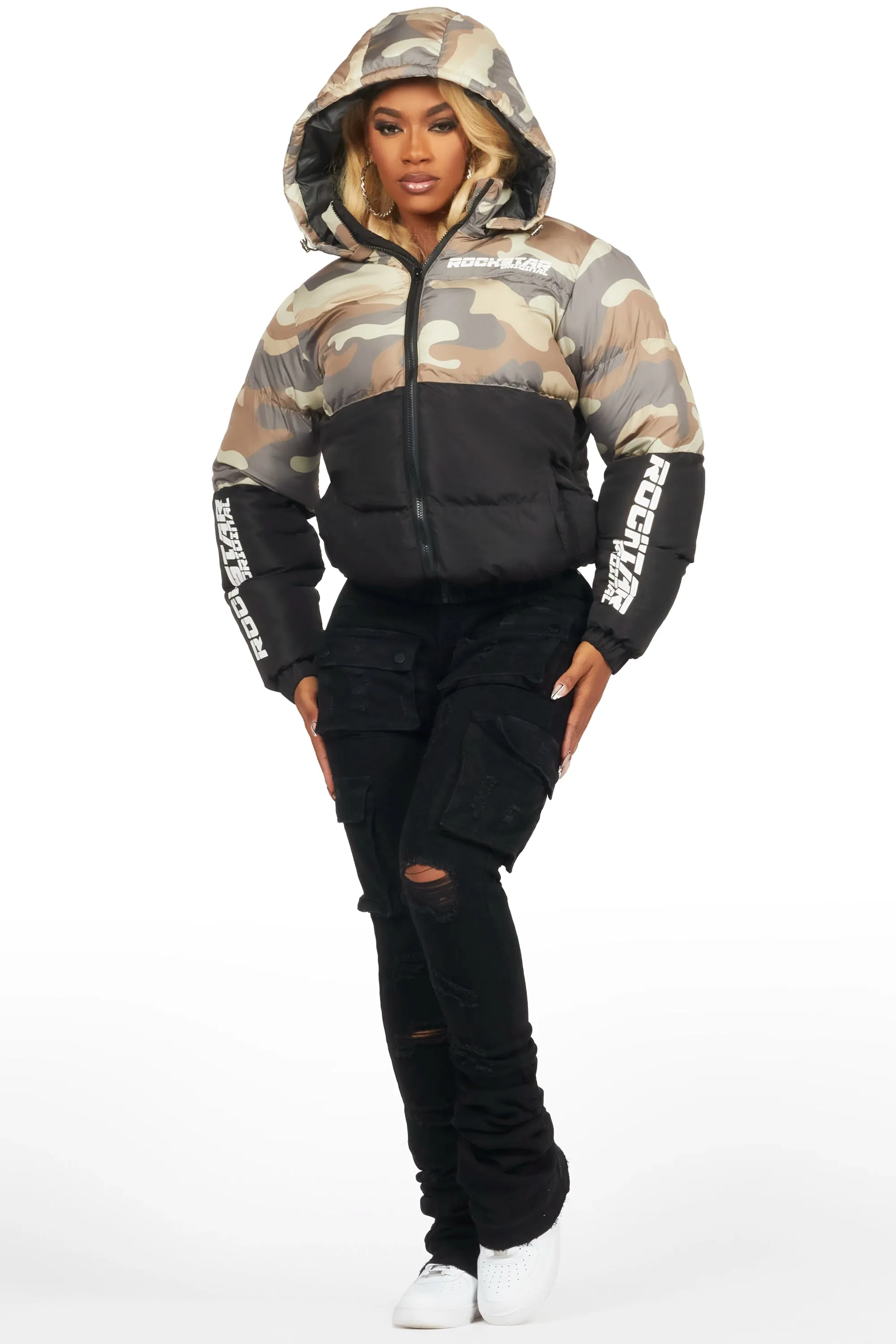 Jennay 2.0 Black/Camo Puffer Jacket