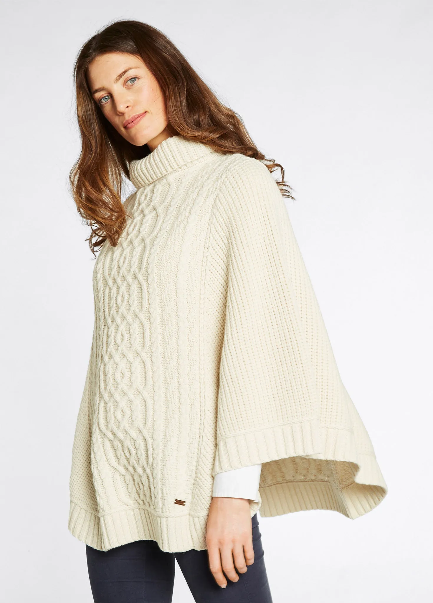 Kilronan Women’s Irish Knit Merino Poncho - Cream