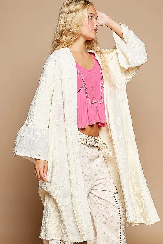 Lace Chic Flower Lace Trim Open Front Longline Cardigan