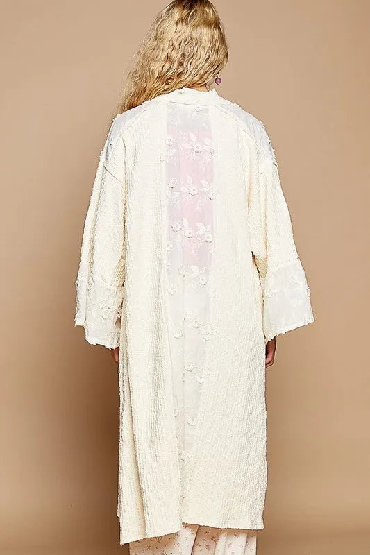 Lace Chic Flower Lace Trim Open Front Longline Cardigan