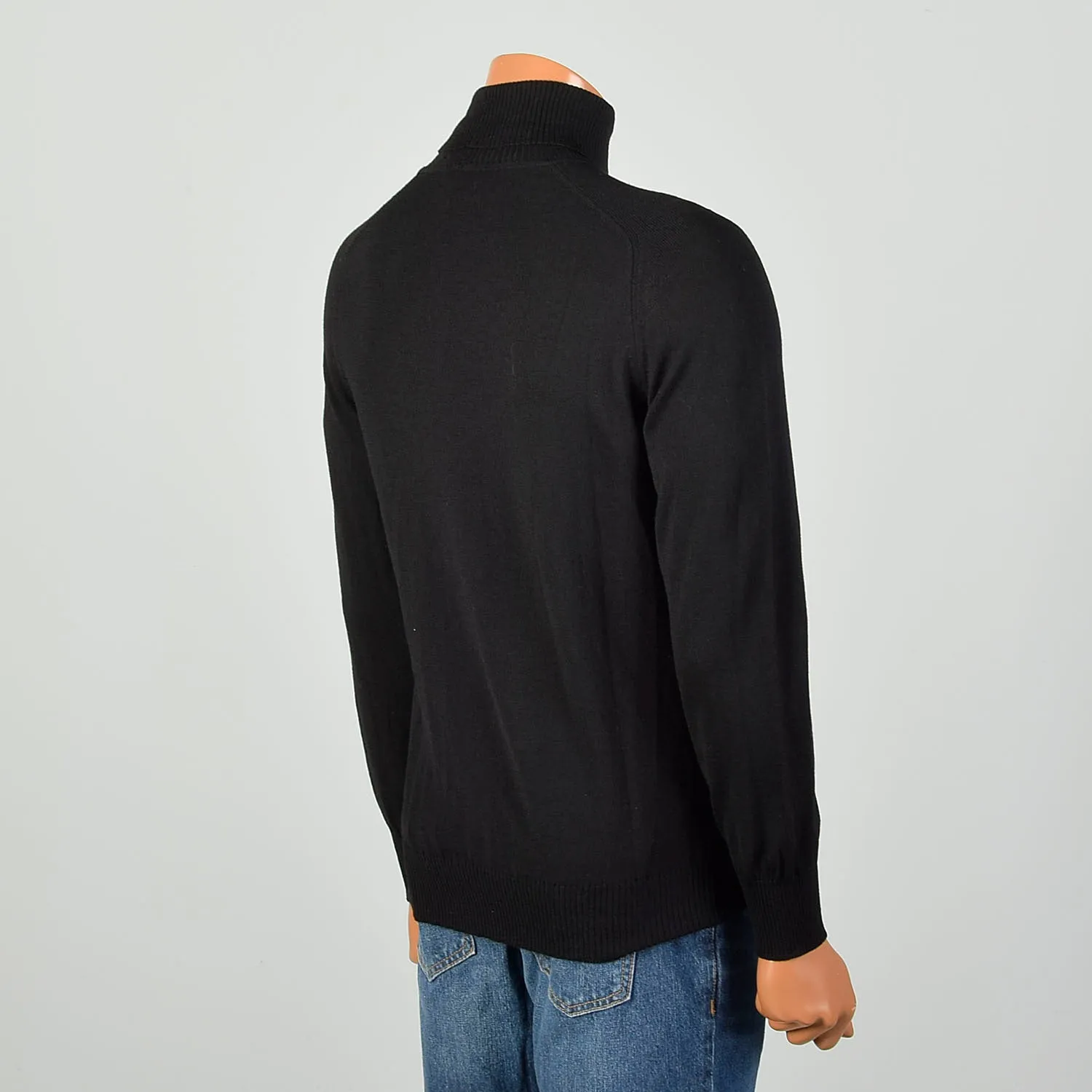 Large 1970s Pierre Cardin Classic Turtleneck Black Designer Ribbed Knit