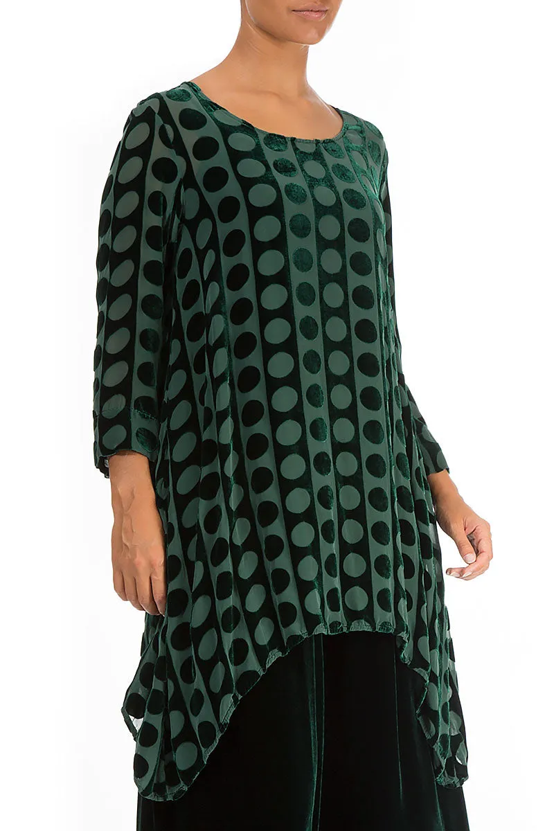 Longer Edge Devoré Bubbles Pine Green Silk Velvet Tunic