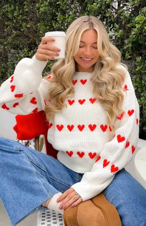 Lovey Red Heart Stripe Jumper