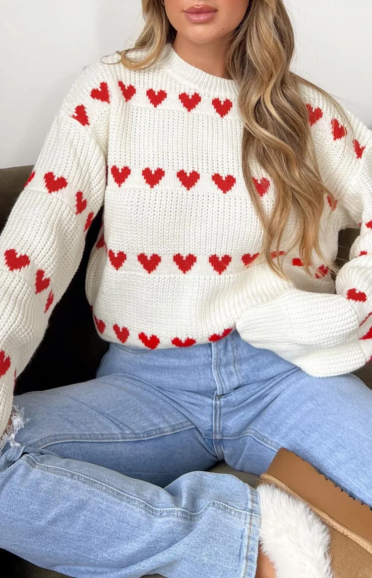 Lovey Red Heart Stripe Jumper