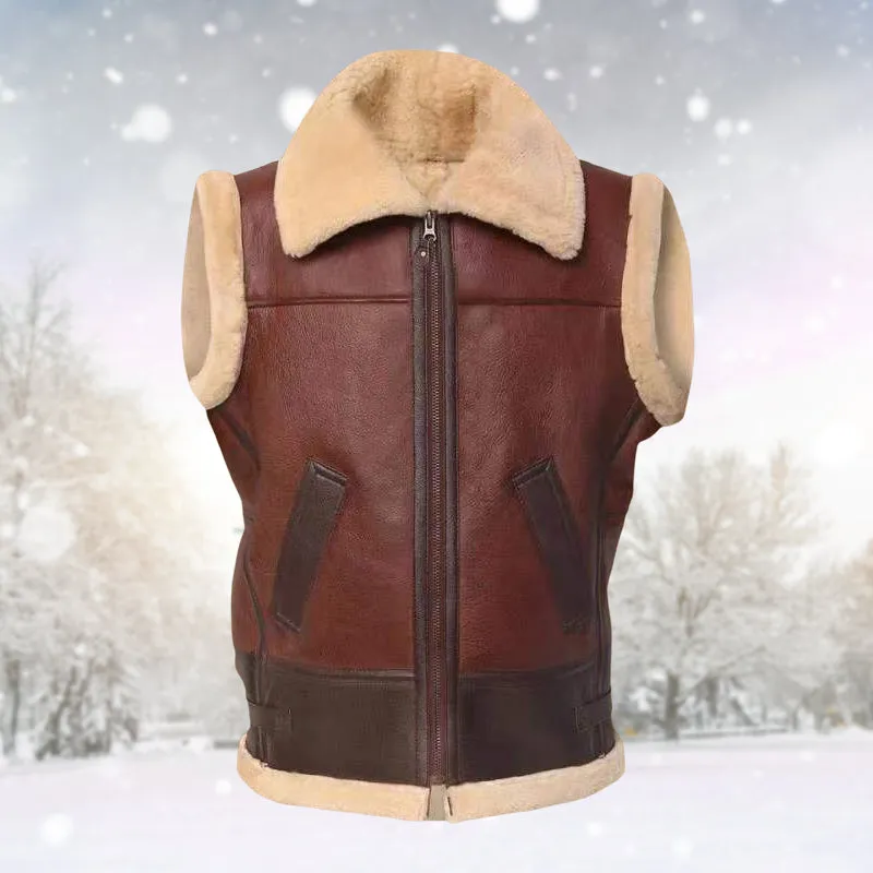 Men Brown Shearling Vest