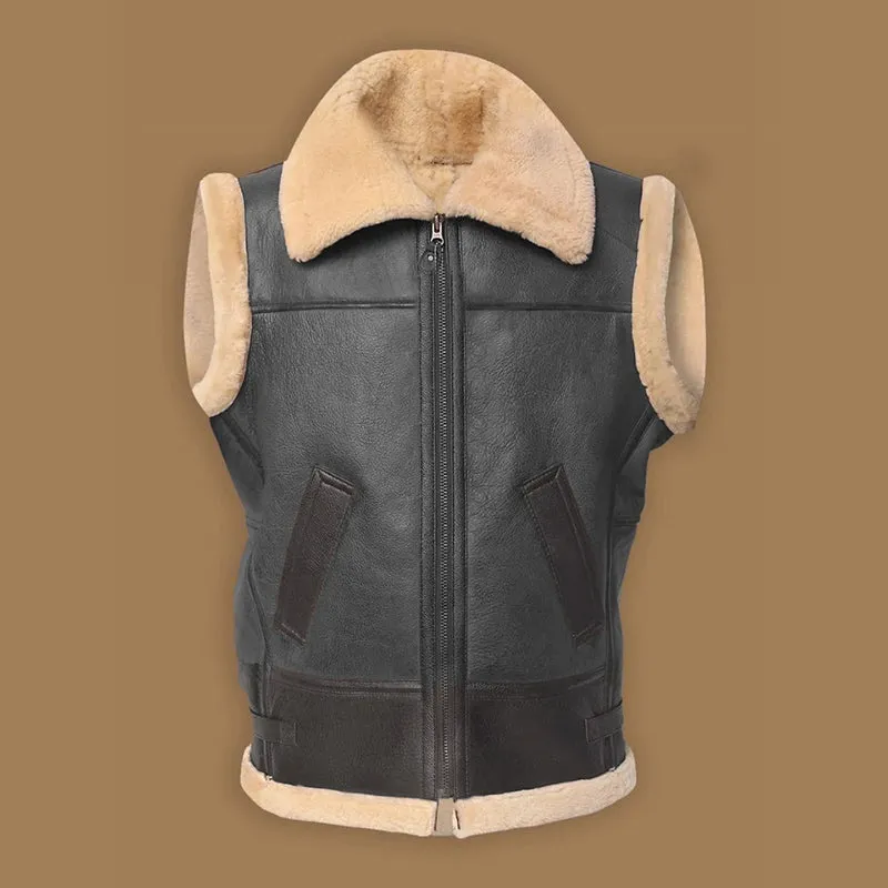 Men Brown Shearling Vest