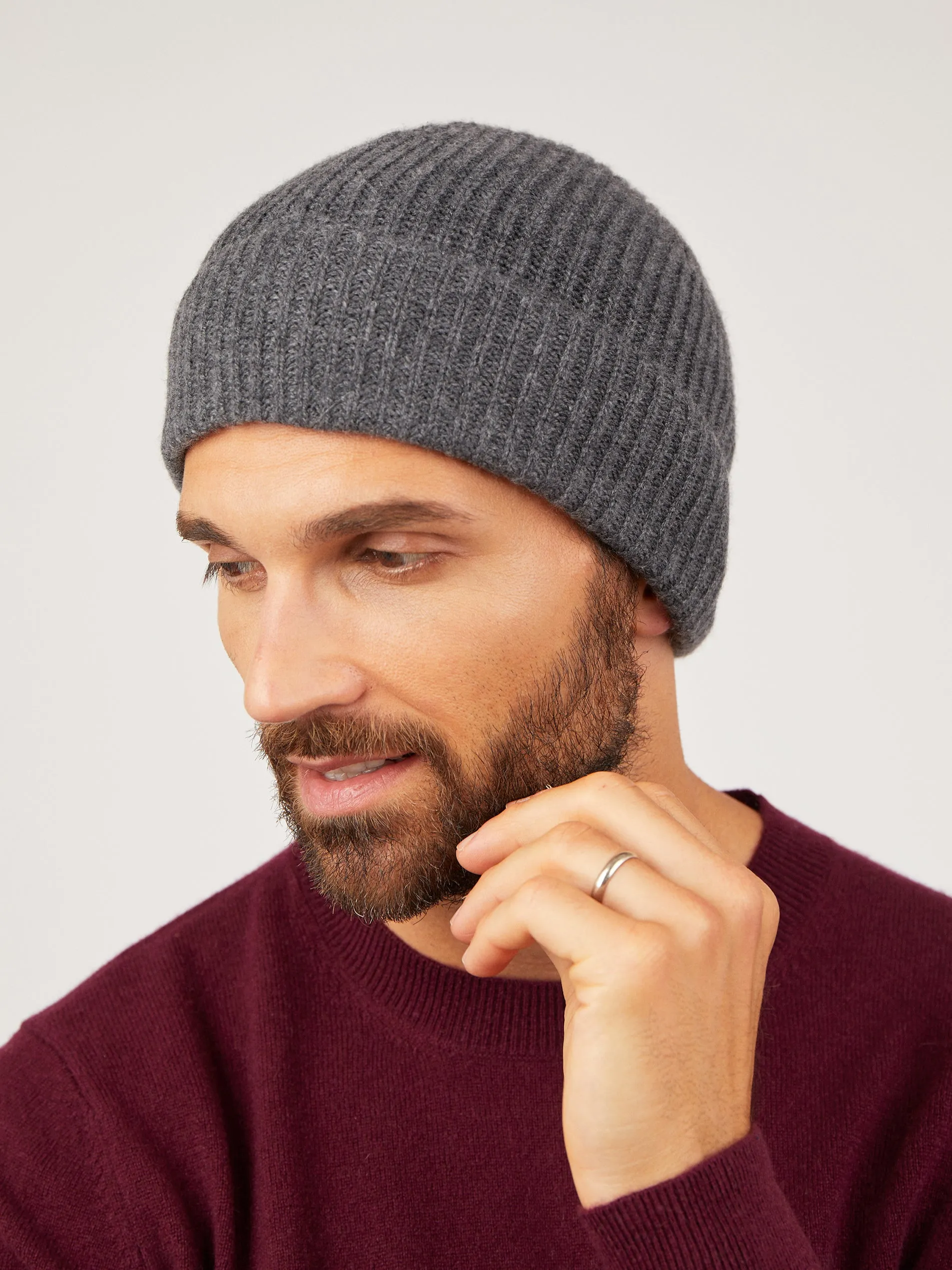 Mens Core Cashmere Rib Beanie Hat