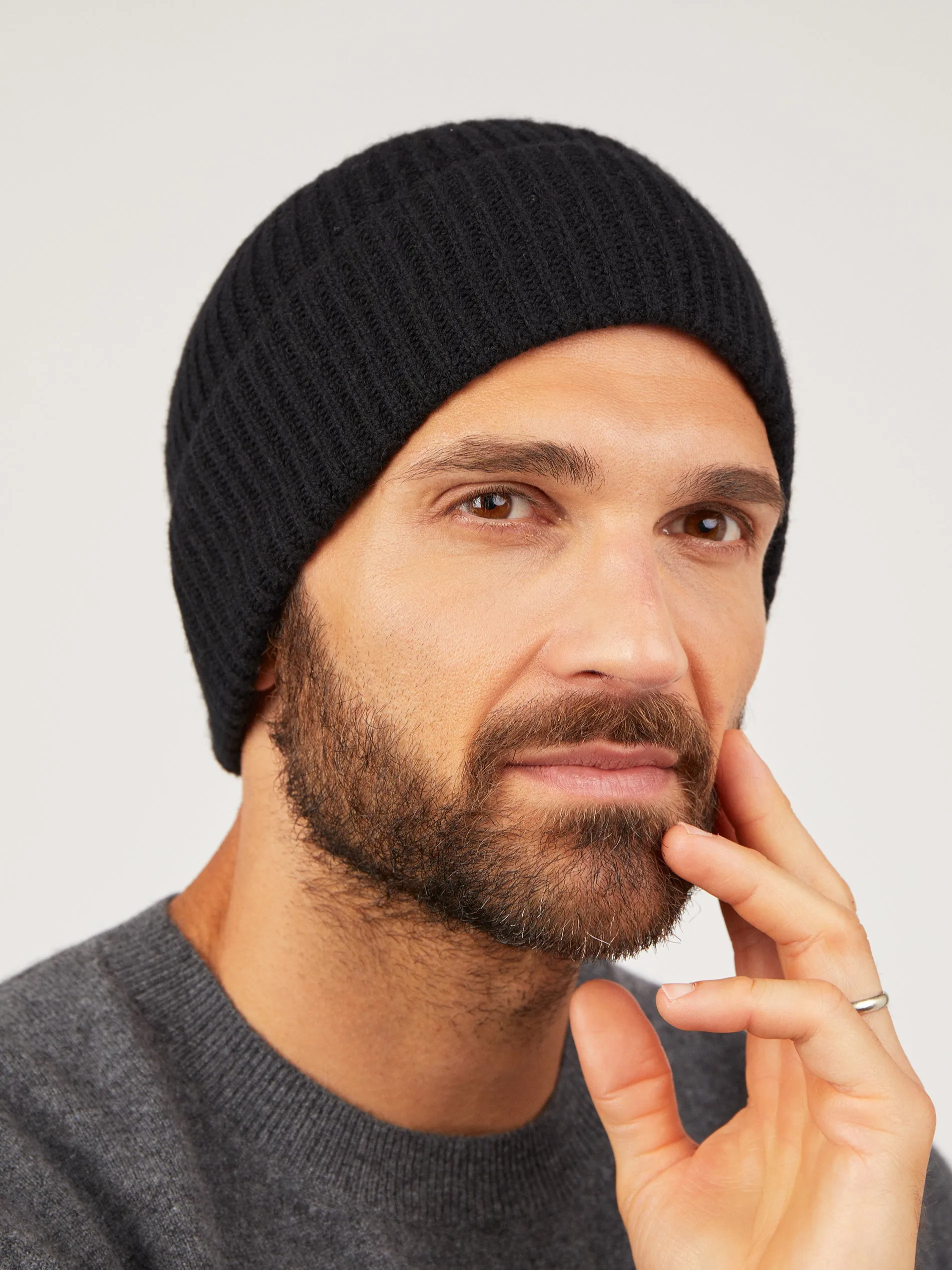 Mens Core Cashmere Rib Beanie Hat