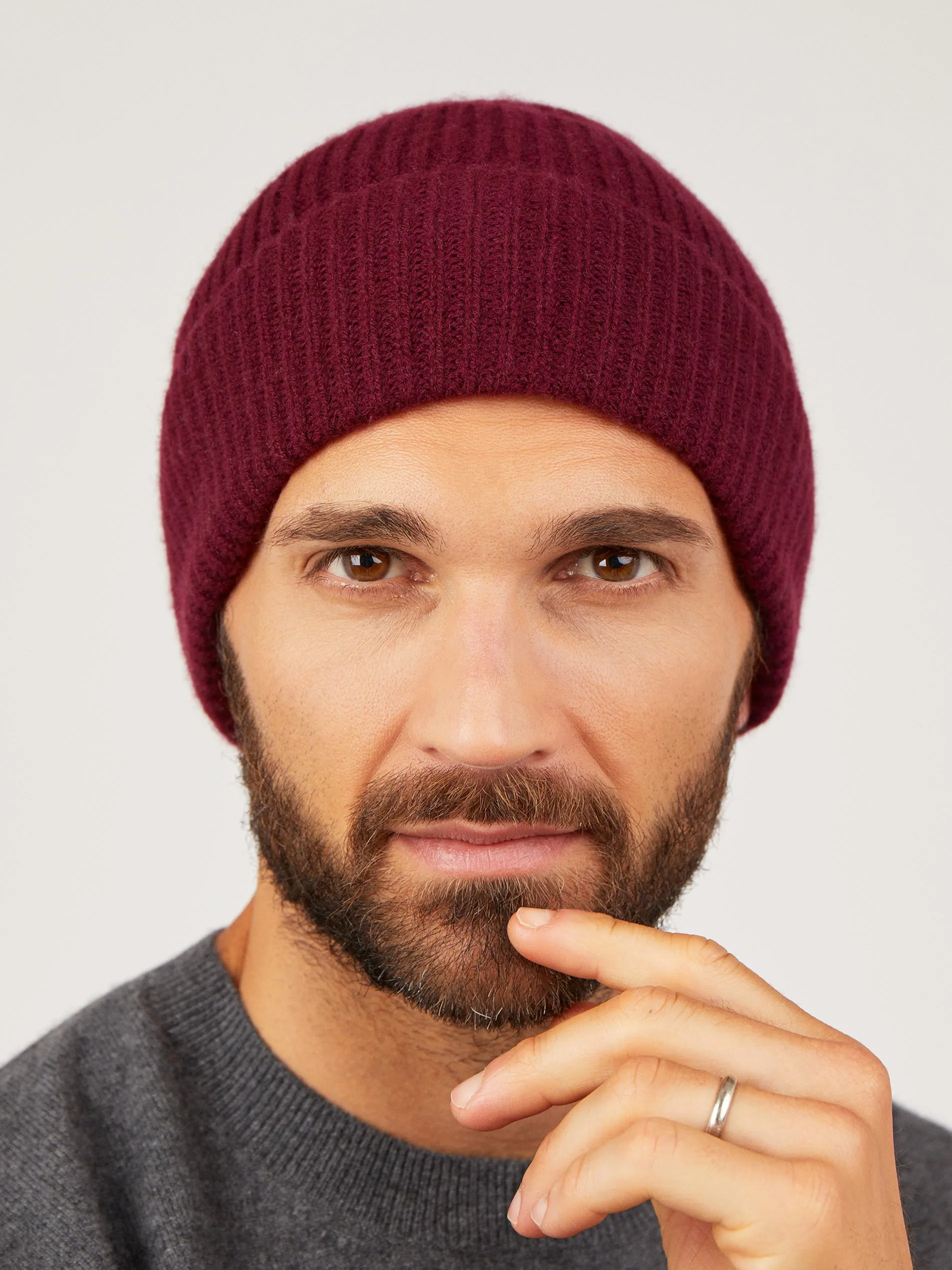 Mens Core Cashmere Rib Beanie Hat