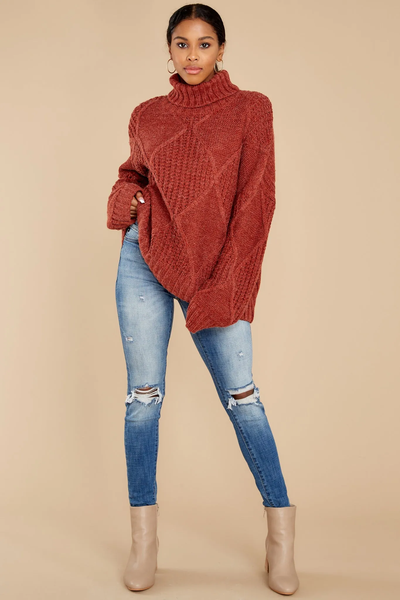 Mountain Top View Rust Sweater