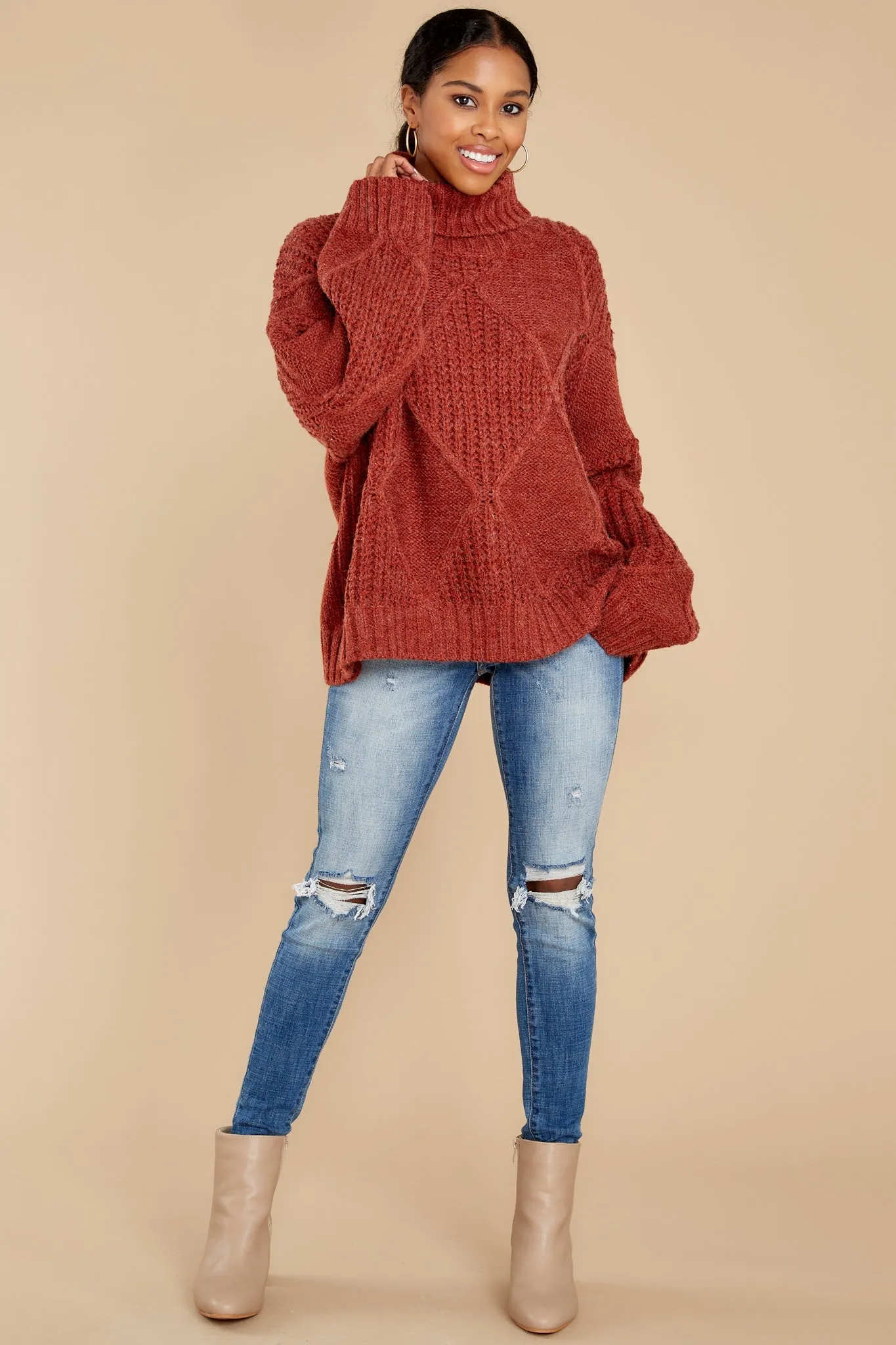 Mountain Top View Rust Sweater