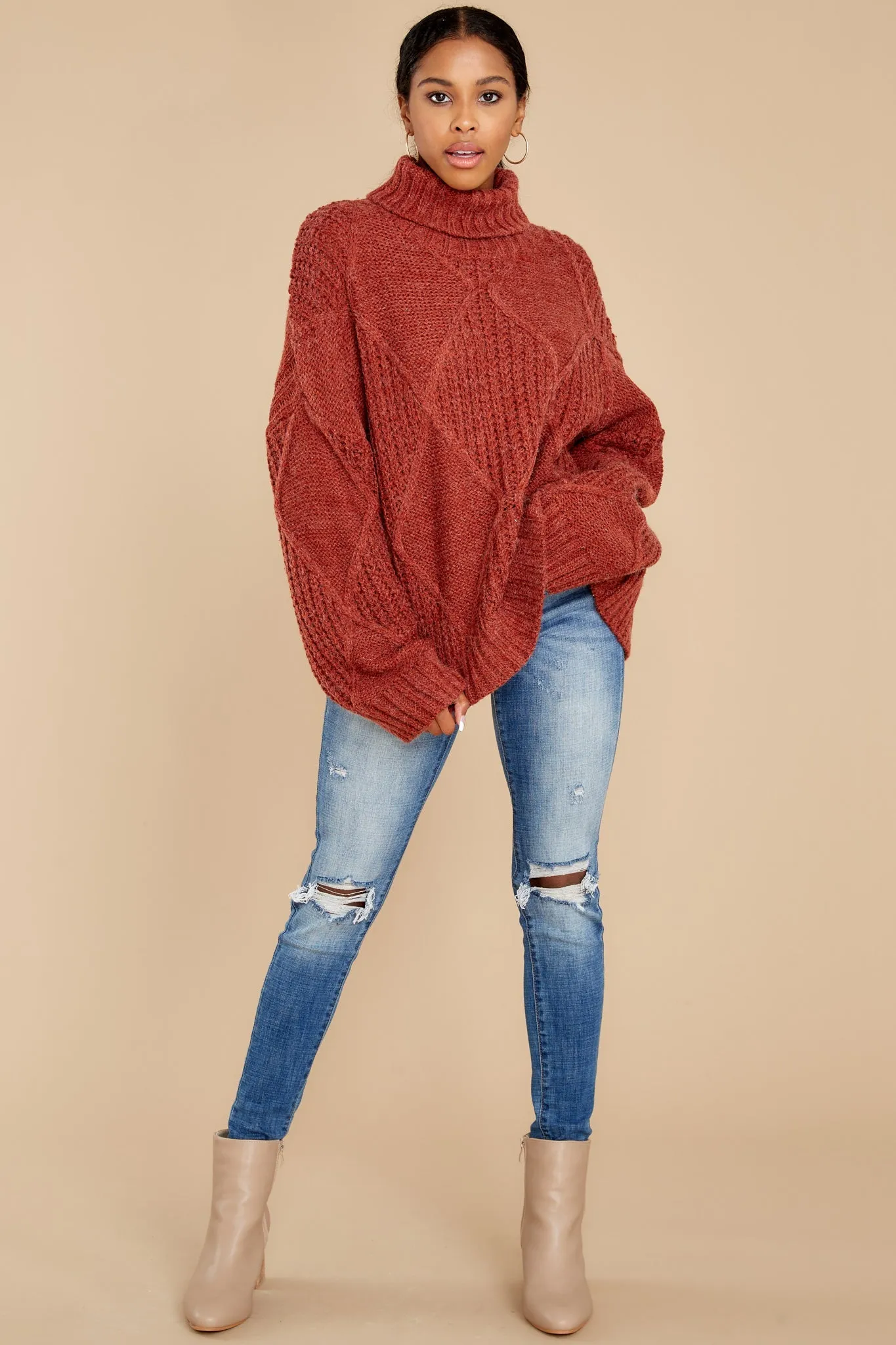 Mountain Top View Rust Sweater