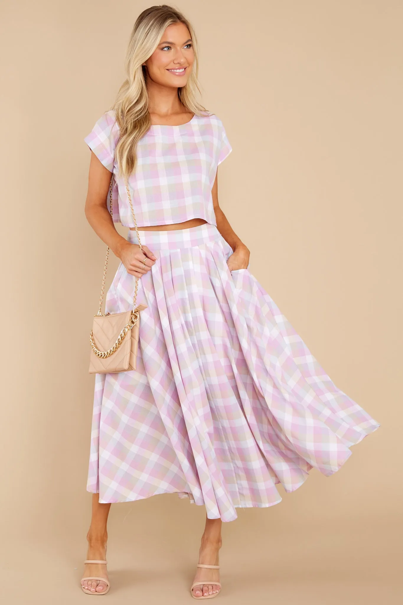 New Blossoms Lavender Plaid Two Piece Set