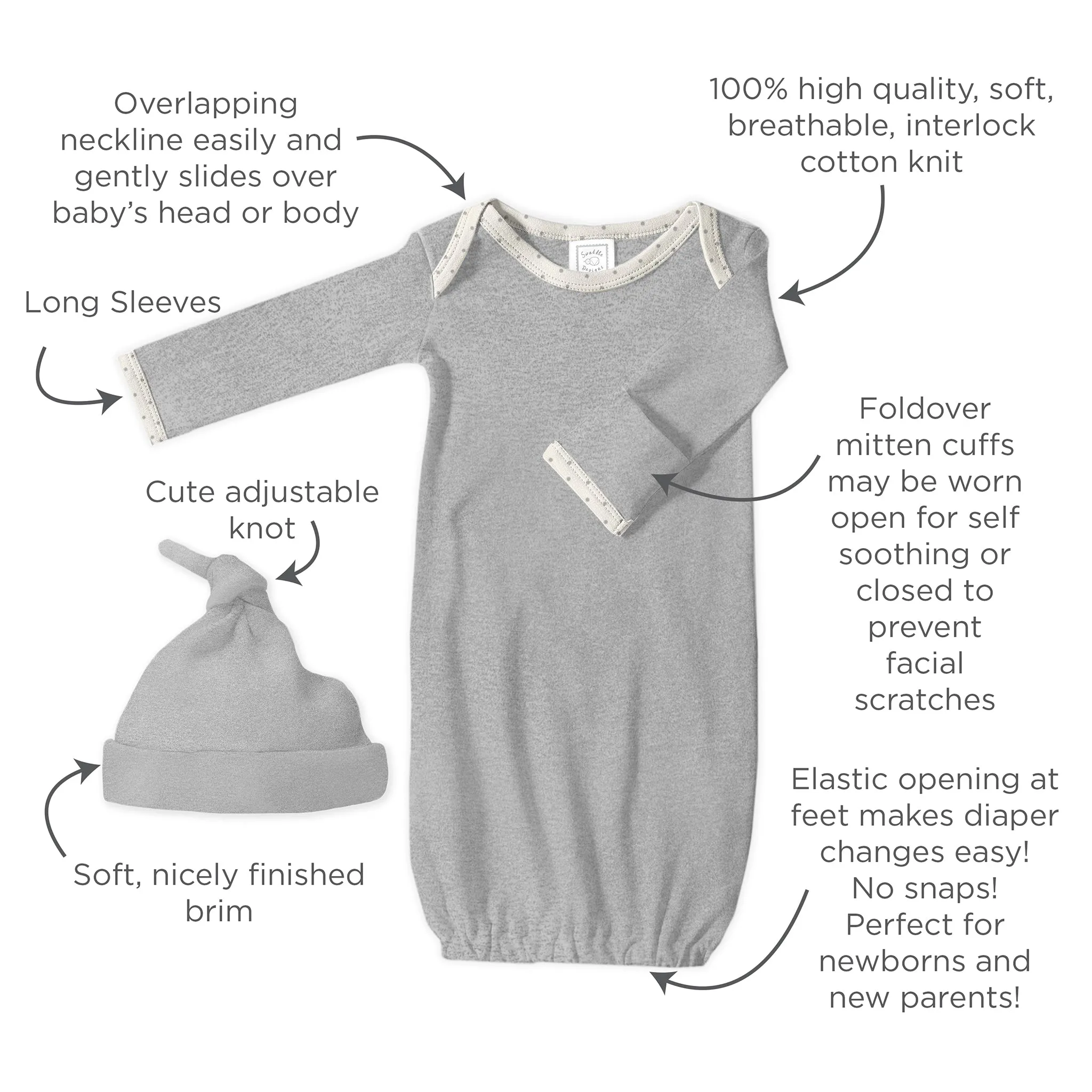 Pajama Gown and Hat Gift Set - Heathered Gray