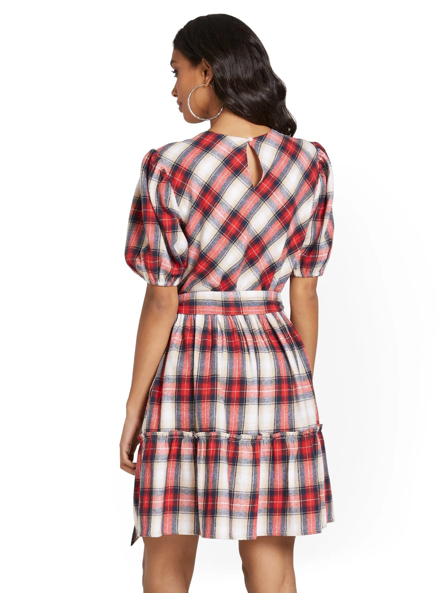 Plaid Puff-Sleeve Dress